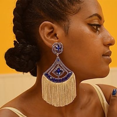 Women's Hoop Earrings Tassel Fringe Vertical  Gold bar Precious Statement Imitation Diamond Earrings Jewelry Silver  Blue  Gold For Wedding Party 1 Pair Lightinthebox