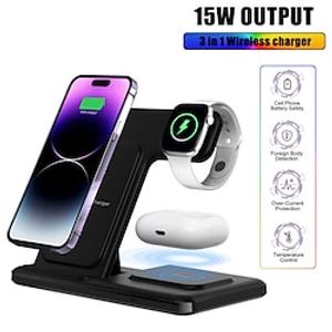 Wireless Charger 15 W Output Power Wireless Charging Pad Fast Wireless Charging 3 in 1 Thin For Cellphone Smart Watch Airpods 3 2 Pro 2 miniinthebox