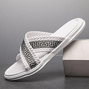 Men's Slippers  Flip-Flops Slippers Casual Daily Walking Shoes PU Breathable Non-slipping Wear Proof White Black Summer Lightinthebox