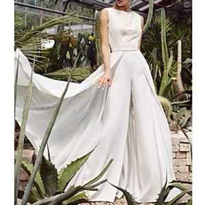 Beach Casual Mature Wedding Dresses Floor Length Jumpsuits Sleeveless Jewel Neck Chiffon With Appliques Solid Color 2023 Bridal Gowns Lightinthebox
