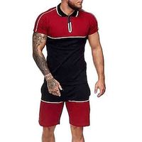 Men's Quarter Zip Polo Golf Shirt Daily Holiday Quarter Zip Short Sleeve Fashion Basic Color Block 2 Piece Spring  Summer Regular Fit Yellow Light Green Red Dark Blue Light Sky Blue Quarter Zip Polo Lightinthebox