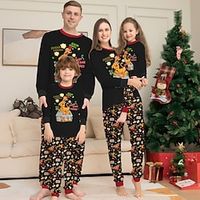 Family Look Christmas Pajamas Dog Letter Home Black Long Sleeve Daily Matching Outfits miniinthebox - thumbnail