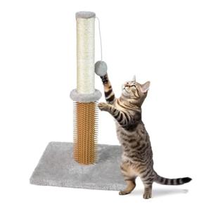 Cat Scratcher Post With Plush Toy -Brown & Grey