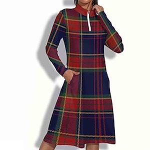 Women's Tennis Dress Christmas Golf Dress Breathable Quick Dry Moisture Wicking Long Sleeve Tennis Outfit Tennis Clothing 14 Zip Stand Collar Plaid Spring Autumn  Fall Tennis Golf Pickleball Lightinthebox