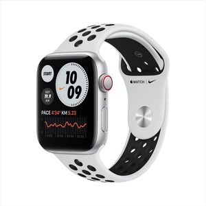 Apple Watch Nike SE GPS+ Cellular, 44mm Silver Aluminium Case with Pure Platinum/Black Nike Sport Band - Regular