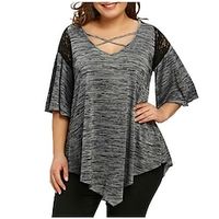 Women's Plus Size Curve Tops T shirt Tee Striped Cut Out Print Half Sleeve V Neck Streetwear Preppy Daily Vacation Polyester Spring Summer Green Blue Lightinthebox - thumbnail