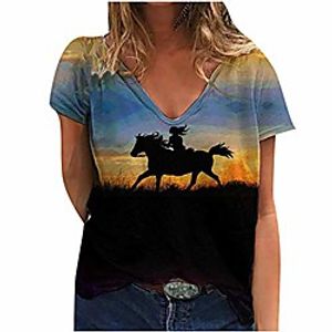 womens plus size tops,summer t shirt flower landscape graphic tee short sleeve v neck tunic casual blouse loose tops Lightinthebox