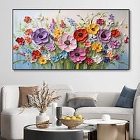 Handmade Oil Painting Canvas Wall Art Decoration 3D Palette Knife Colorful Flowers for Home Decor Rolled Frameless Unstretched Painting Lightinthebox