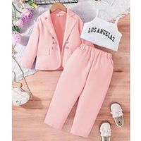 3 Pieces Toddler Girls' Letter Button Pants Suit Set Long Sleeve Active Formal 3-7 Years Spring White Pink Purple Lightinthebox - thumbnail