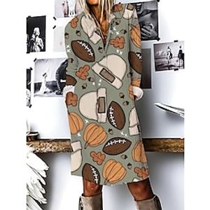 Women's Shirt Dress Casual Dress Cotton Linen Dress Midi Dress Polyester Fashion Casual Daily Outdoor Daily Vacation Shirt Collar Button Print 34 Length Sleeve Fall Winter Autumn 2023 Loose Fit Lightinthebox