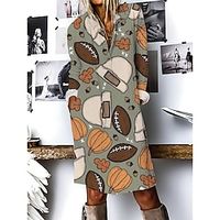 Women's Shirt Dress Casual Dress Cotton Linen Dress Midi Dress Polyester Fashion Casual Daily Outdoor Daily Vacation Shirt Collar Button Print 34 Length Sleeve Fall Winter Autumn 2023 Loose Fit Lightinthebox - thumbnail