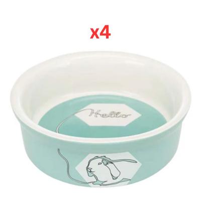Trixie Comic Rabbit Ceramic Bowl For Small Pets - Turquoise 11cm (Pack Of 4)