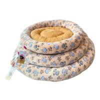 Coco Kindi Paw Printed Peach Washable Pizza Fur Bed For Dogs & Cats - Size 2