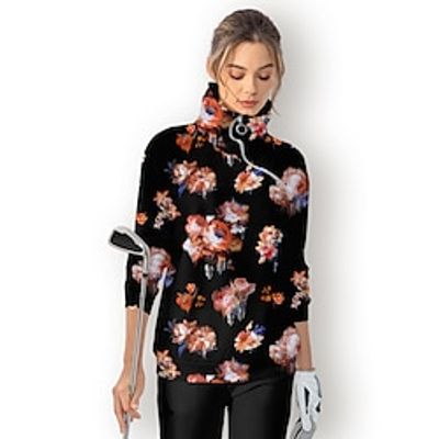 Women's Golf Hoodie Golf Pullover Golf Sweatshirt Thermal Warm Breathable Moisture Wicking Long Sleeve Golf Outerwear Top Regular Fit 1/4 Zip Stand Collar Floral Spring Autumn Tennis Golf Pickleball miniinthebox