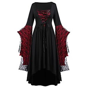 Women's Plus Size Dress A Line Dress Knee Length Dress Long Sleeve Color Block Lace up Ruffle Casual Fall Purple Black L XL XXL 3XL 4XL / Halloween miniinthebox