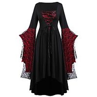 Women's Plus Size Dress A Line Dress Knee Length Dress Long Sleeve Color Block Lace up Ruffle Casual Fall Purple Black L XL XXL 3XL 4XL / Halloween miniinthebox - thumbnail
