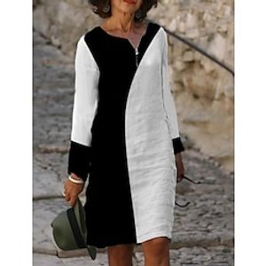 Women's Casual Dress Midi Dress Black And White Black White Long Sleeve Zipper Winter Fall Crew Neck Modern Winter Dress Fall Dress 2022 S M L XL 2XL 3XL 4XL 5XL 6XL Lightinthebox