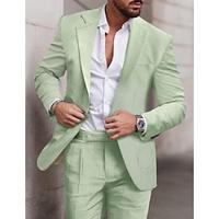 Light Green Navy Blue Sky Blue Men's Beach Wedding Suits Solid Colored 2 Piece Standard Fit Single Breasted Two-buttons 2024 Lightinthebox