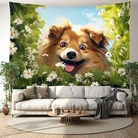 Dog in Flowers Hanging Tapestry Wall Art Large Tapestry Mural Decor Photograph Backdrop Blanket Curtain Home Bedroom Living Room Decoration Lightinthebox - thumbnail
