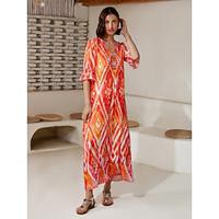 Chiffon Ethnic Print V Neck Midi Dress Lightinthebox