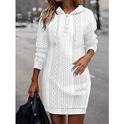 Women's Casual Dress Hoodie Dress Sheath Dress Mini Dress Button Outdoor Street Daily Active Fashion Hooded Long Sleeve 2023 Loose Fit White Color S M L XL XXL Size Lightinthebox