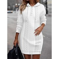 Women's Casual Dress Hoodie Dress Sheath Dress Mini Dress Button Outdoor Street Daily Active Fashion Hooded Long Sleeve 2023 Loose Fit White Color S M L XL XXL Size Lightinthebox - thumbnail
