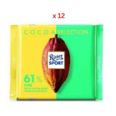Ritter Sport 61% Fine Cocoa Nicaragua Chocolate, 100GX12 pcs