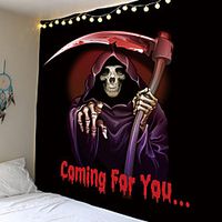 Halloween Party Holiday Wall Tapestry Art Decor Blanket Curtain Picnic Tablecloth Hanging Home Bedroom Living Room Dorm Decoration Psychedelic Skull Skeleton Grim Reaper Haunted Scary Polyester miniinthebox - thumbnail