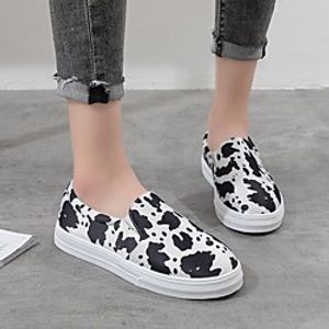 Women's Loafers  Slip-Ons Slip-on Sneakers Flat Heel Round Toe Suede Color Block Leopard Black / White Leopard Pink miniinthebox