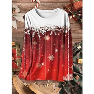 Women's Christmas Pajamas Top Snowflake Warm Comfort Soft Home Christmas Daily Spandex Warm Breathable Crew Neck Long Sleeve Fall Winter Wine Blue Lightinthebox