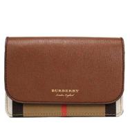 Burberry Hampshire Small House Check Canvas Tan Derby Leather Crossbody Bag - 63107