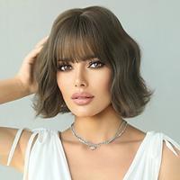 Wig Natural Wave Asymmetrical With Bangs Wig Short Light Brown Synthetic Hair Women's Classic Light Brown Bangs Head Water Ripple Short Curly Hair Wig Lightinthebox