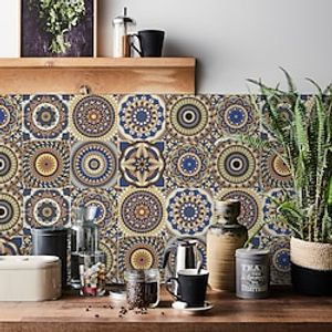 24pcs Creative Kitchen Bathroom Living Room Self-adhesive Wall Stickers Waterproof Fashion Mandala Tile Stickers miniinthebox