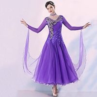 Ballroom Dance Dress Embroidery Splicing Crystals  Rhinestones Women's Performance Party Long Sleeve Mesh Spandex Organza Lightinthebox - thumbnail