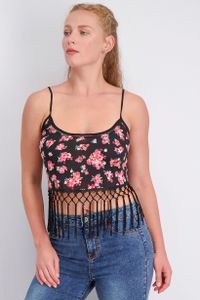 Womens Printed Cropped Top  Black Combo