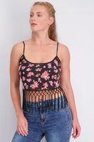 Womens Printed Cropped Top  Black Combo - thumbnail