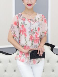 Flower Printed Short Sleeve Chiffon T-Shirt
