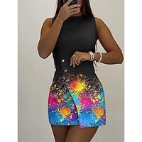 Women's Casual Dress Print Dress Tie Dye Print Button Crew Neck Mini Dress Active Fashion Outdoor Daily Sleeveless Slim Black Pink Orange Spring Summer S M L XL XXL Lightinthebox - thumbnail