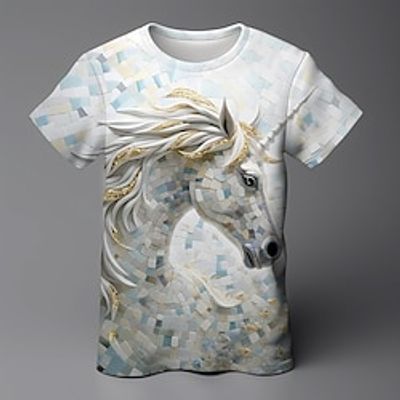 Girls' 3D Unicorn Tee Shirt Short Sleeve 3D Print Summer Active Fashion Cute Polyester Kids 3-12 Years Crew Neck Outdoor Casual Daily Regular Fit Lightinthebox