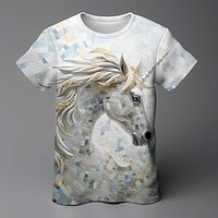 Girls' 3D Unicorn Tee Shirt Short Sleeve 3D Print Summer Active Fashion Cute Polyester Kids 3-12 Years Crew Neck Outdoor Casual Daily Regular Fit miniinthebox