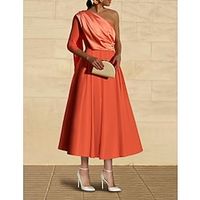 Mermaid  Trumpet Cocktail Dresses Vintage Dress Formal Court Train 34 Length Sleeve One Shoulder Stretch Fabric with Ruched 2023 Lightinthebox - thumbnail