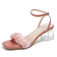 Women's Sandals Ankle Strap Sandals Chunky Heel Open Toe Elegant Sweet Daily Office Faux Leather Loafer Spring Summer Solid Colored Almond Light Pink Lightinthebox - thumbnail