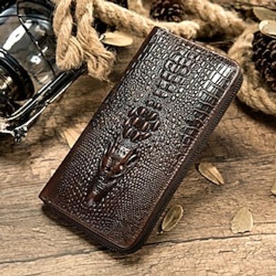 Crocodile Pattern Vintage Genuine Leather Long Wallet For men - Large Capacity Clutch Bag Multi-card Card Holder Coin Purse Wallet Lightinthebox