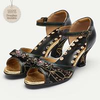 Women's Heels Sandals Lace Beading Cone Heel Chunky Heel Fantasy Heel Peep Toe Elegant Vintage Lace Leather Black Lightinthebox