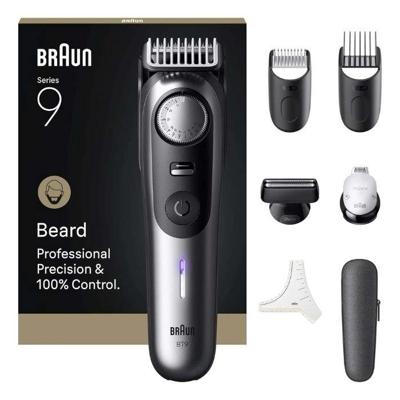 Braun Series 9 Beard Trimmer With 7 Barber Tools, Power Boost & Lifetime Sharp ProBlade Blade, Chrome - BT9520