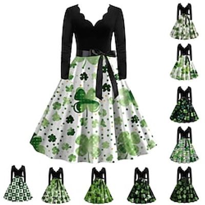 1950s Vintage Inspired Cocktail Dress Vintage Dress Dress A-Line Dress Tea Dress Flare Dress Audrey Hepburn Women's Cosplay Costume A-Line Saint Patrick's Day Homecoming Daily Wear Dress Lightinthebox