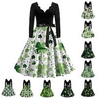 1950s Vintage Inspired Cocktail Dress Vintage Dress Dress A-Line Dress Tea Dress Flare Dress Audrey Hepburn Women's Cosplay Costume A-Line Saint Patrick's Day Homecoming Daily Wear Dress Lightinthebox - thumbnail