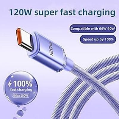 3.3/6.6ft 120W USB 3.0 To USB C Braided Type-C Fast Charging Cable, 5Gbps Data Transmission For Android Smartphones miniinthebox