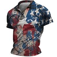 National Flag Men's Casual 3D Polo Shirt Street Daily Holiday American Independence Day Polyester Short Sleeve Turndown Polo Shirts Black Blue Spring Summer S M L Micro-elastic Lapel Polo Lightinthebox