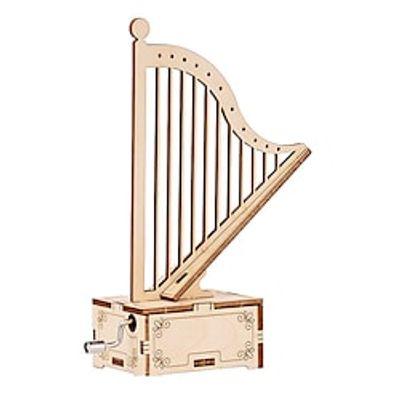 3D Puzzles for Adults Kids DIY Music Box - Harp Hand Crank Engraved Musical Box  Wooden Building DIY Kits (Harp) for Adults Desk Display Gift for Boys/Girls miniinthebox